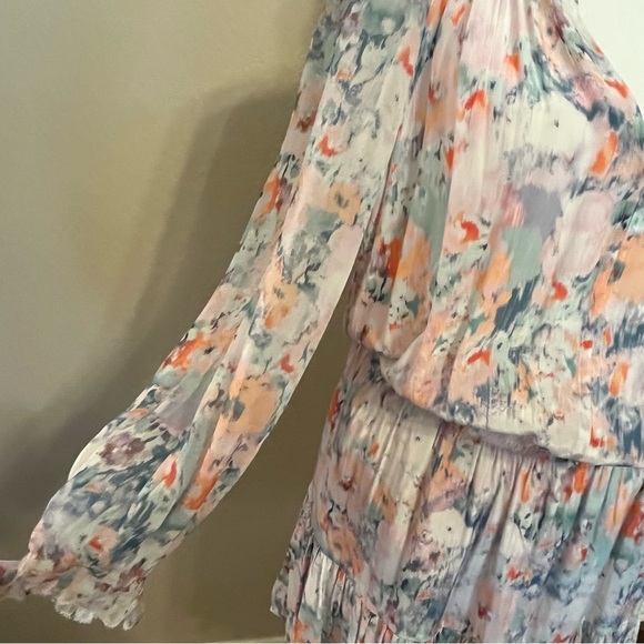 Velvet by Graham & Spencer Watercolor Floral V-neck Mini Long Sleeve Dress Small - Picture 3 of 15